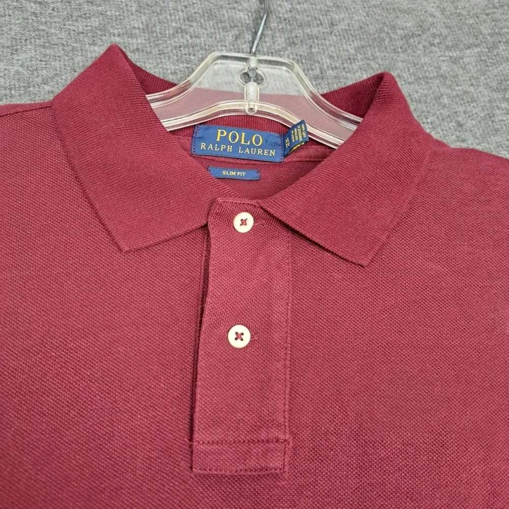 Polo‎ Ralph Lauren Shirt Mens XL Red Maroon Long Sleeve Slim Fit Blue Pony